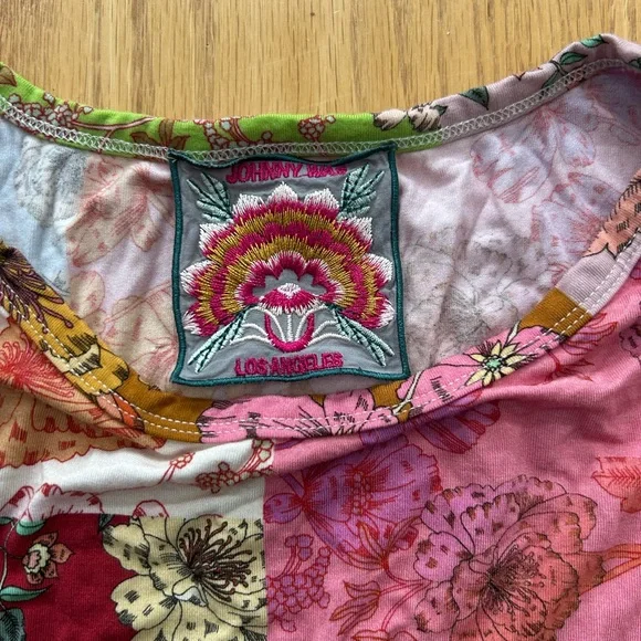 Johnny Was Cosmo Easy Fit Tea Length Dress Patchwork Floral Bamboo Midi READ - Picture 6 of 10